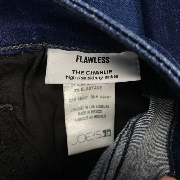 Joe's Jeans Flawless The Charlie High Rise Skinny Ankle Blue Womens 26 New $188