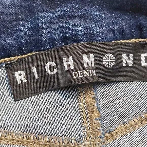 John Richmond Distressed Cropped Skinny Blue Washed Denim Jeans Sz 28 NWT