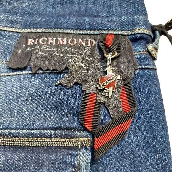John Richmond Distressed Cropped Skinny Blue Washed Denim Jeans Sz 28 NWT
