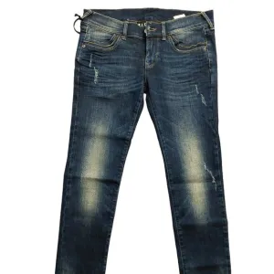 John Richmond Distressed Cropped Skinny Blue Washed Denim Jeans Sz 28 NWT
