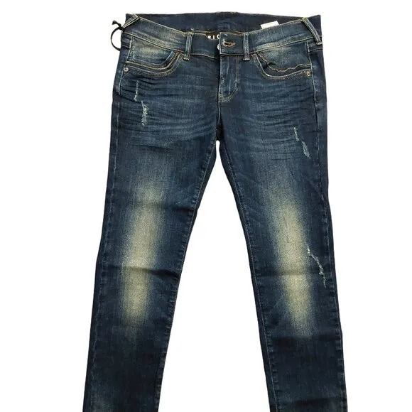 John Richmond Distressed Cropped Skinny Blue Washed Denim Jeans Sz 28 NWT