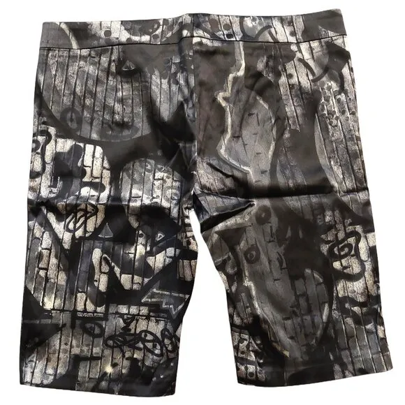 John Richmond Satin Black Gray Graphic Print Bermuda Shorts Sz 42 NWT