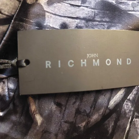 John Richmond Satin Black Gray Graphic Print Bermuda Shorts Sz 42 NWT
