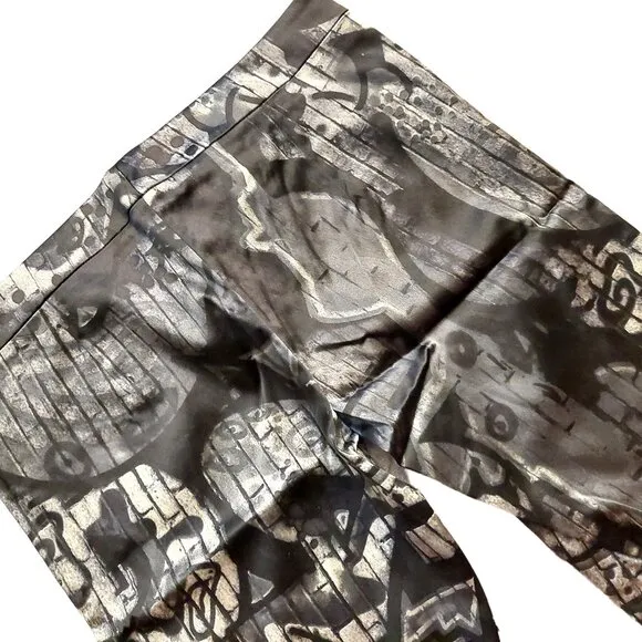 John Richmond Satin Black Gray Graphic Print Bermuda Shorts Sz 42 NWT