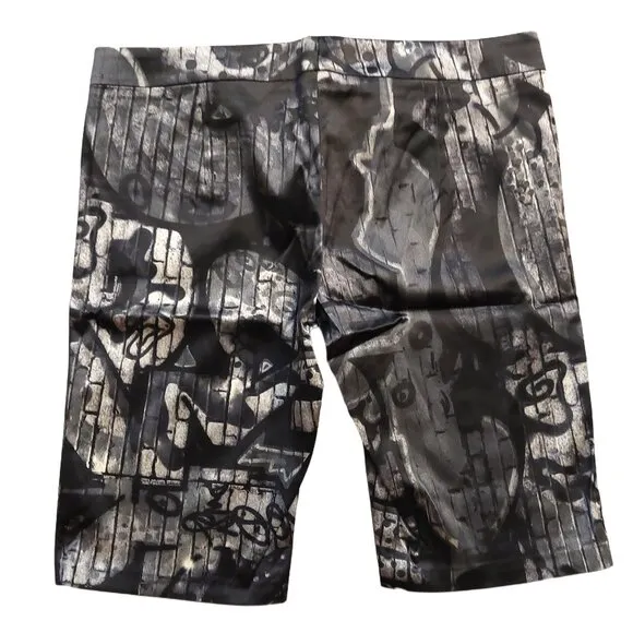 John Richmond Satin Black Gray Graphic Print Bermuda Shorts Sz 42 NWT