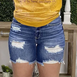 Judy Blue Hi-Waist Distressed Bermuda Shorts