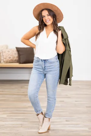Judy Blue Star Embroidered Tummy Control Jeans