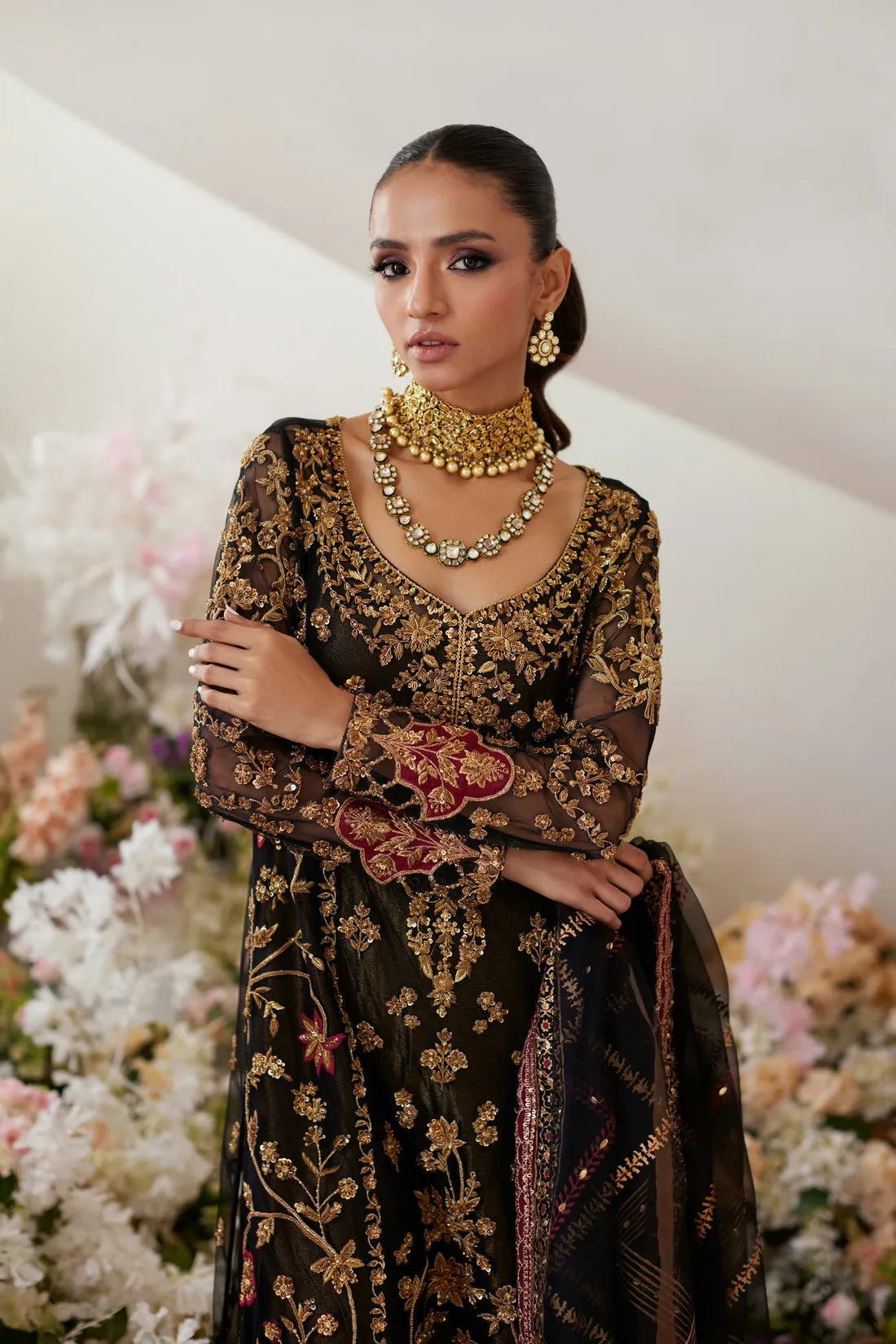 Kameez Trouser Dupatta Black Pakistani Wedding Dress