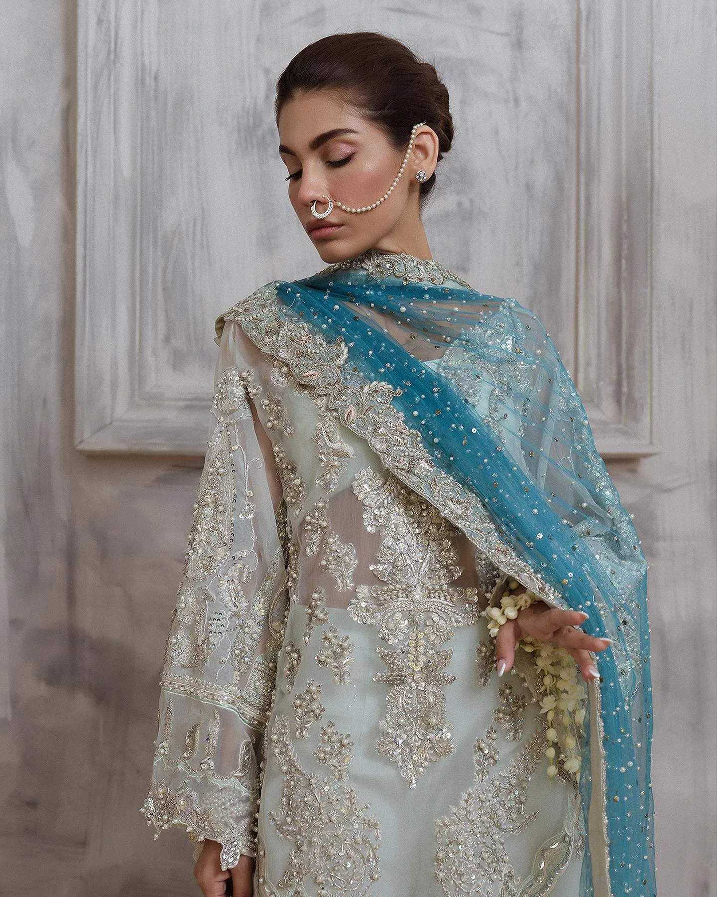 Kameez Trouser Pakistani Wedding Dress in Blue Color