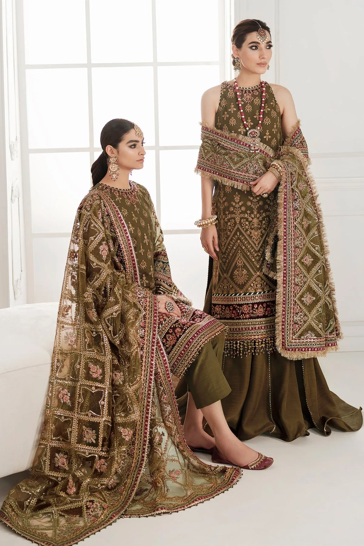 Kameez Trouser Style Olive Green Pakistani Party Dress