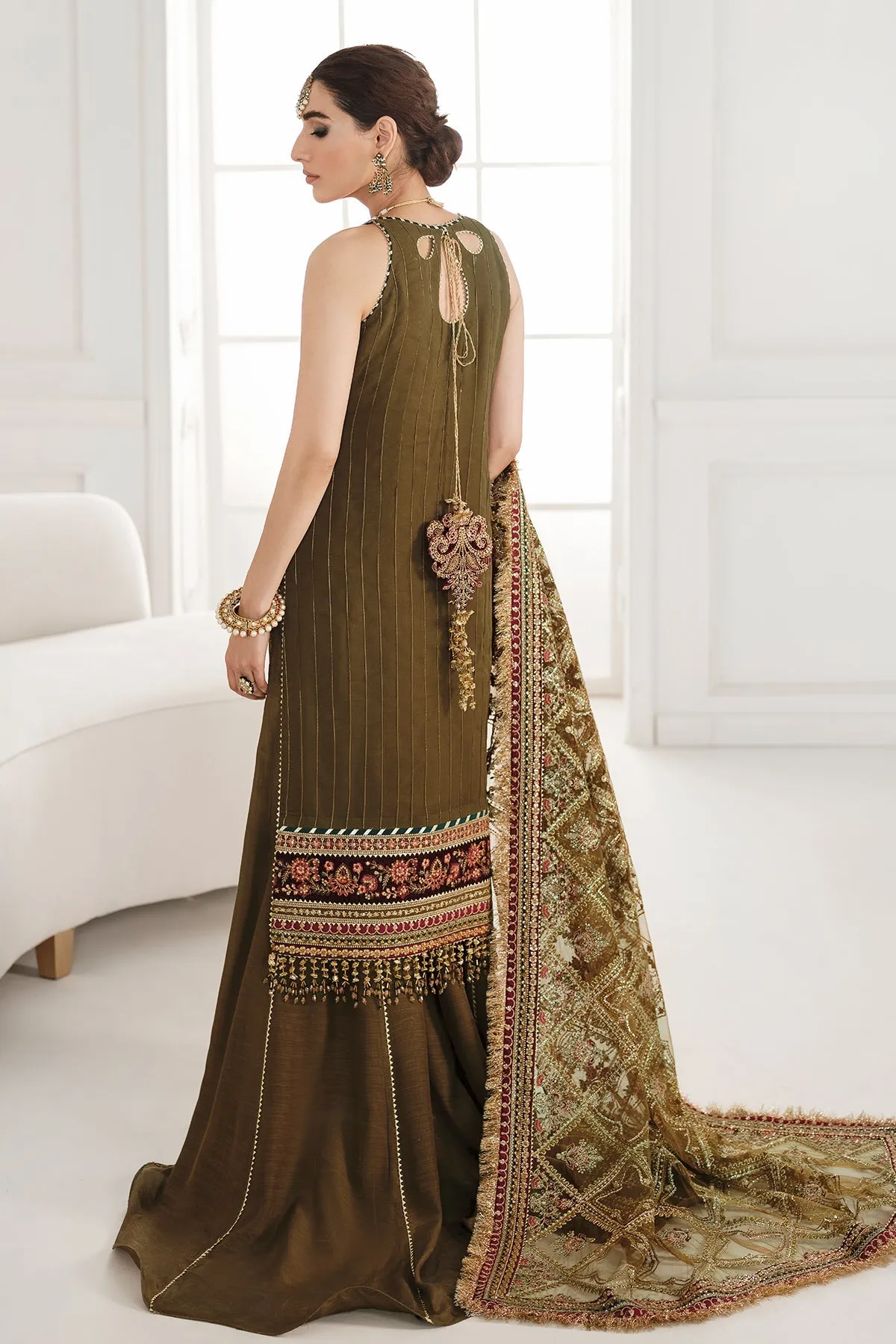 Kameez Trouser Style Olive Green Pakistani Party Dress