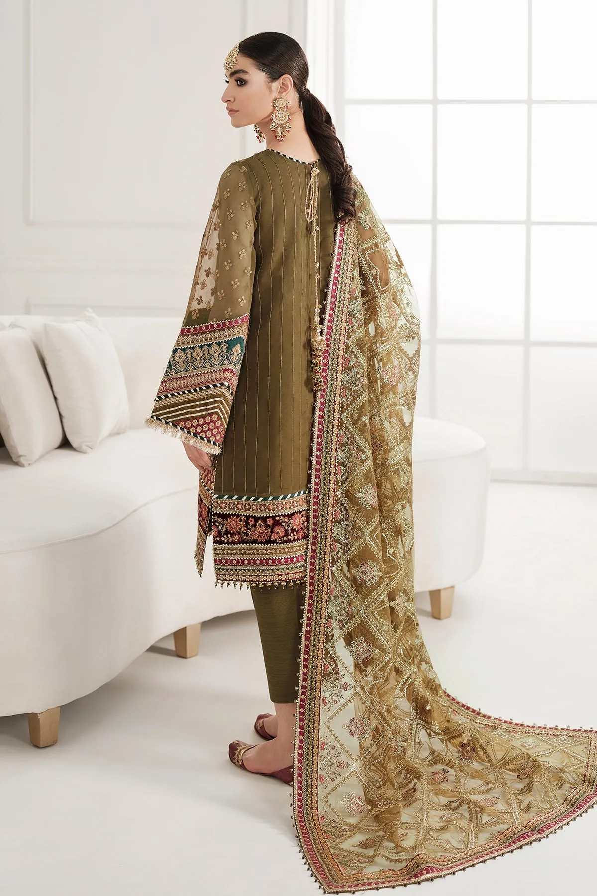 Kameez Trouser Style Olive Green Pakistani Party Dress