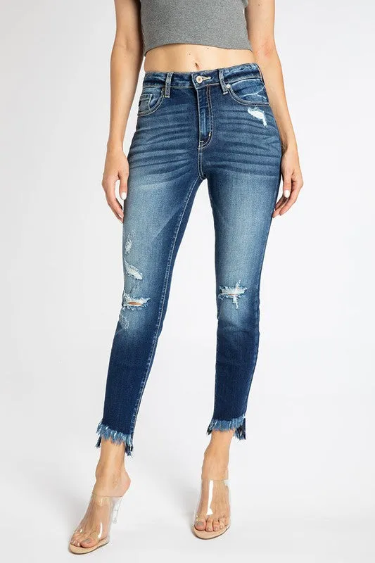 KanCan Frayed Hem Ankle Dark Skinny