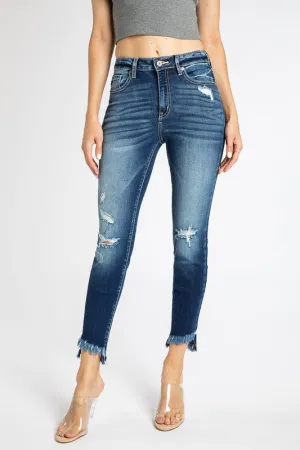 KanCan Frayed Hem Ankle Dark Skinny