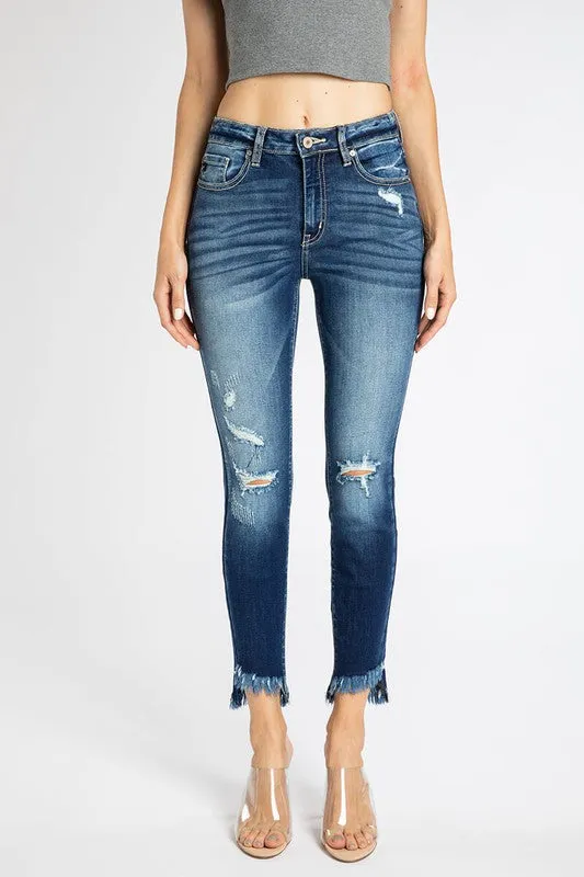 KanCan Frayed Hem Ankle Dark Skinny