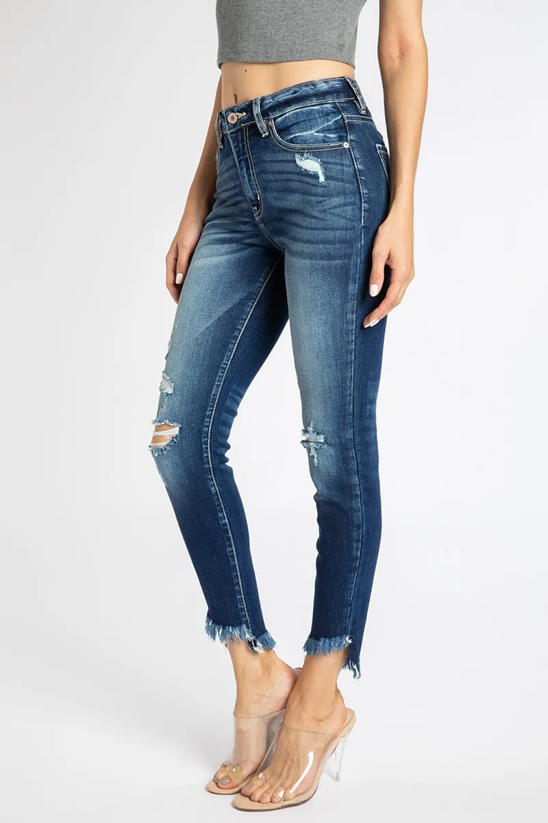 KanCan Frayed Hem Ankle Dark Skinny