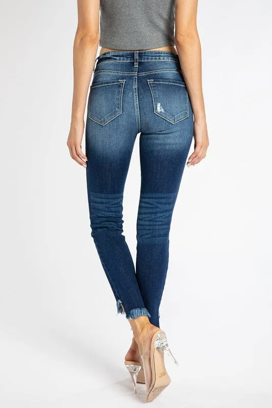 KanCan Frayed Hem Ankle Dark Skinny