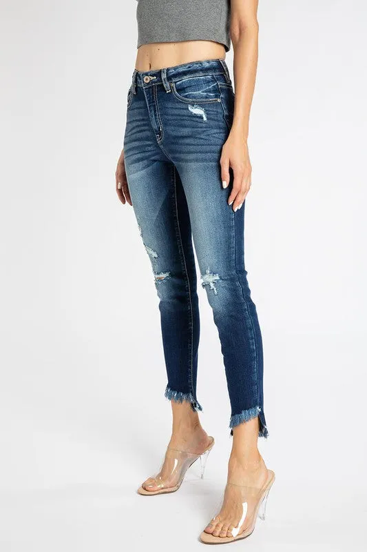 KanCan Frayed Hem Ankle Dark Skinny