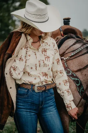 'Klara' Longhorn Cream Pearl Snap (L & XXL ONLY)