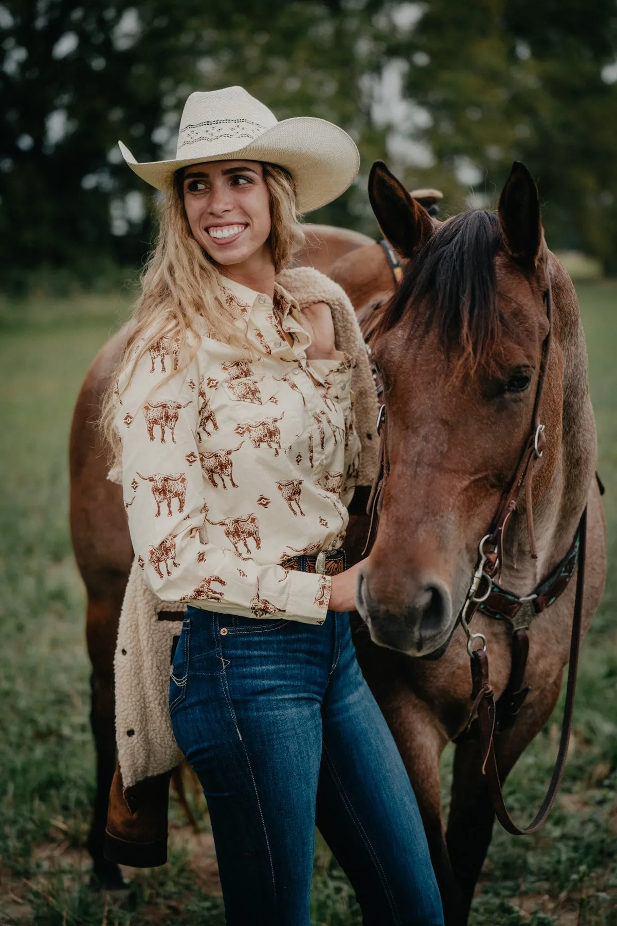 'Klara' Longhorn Cream Pearl Snap (L & XXL ONLY)