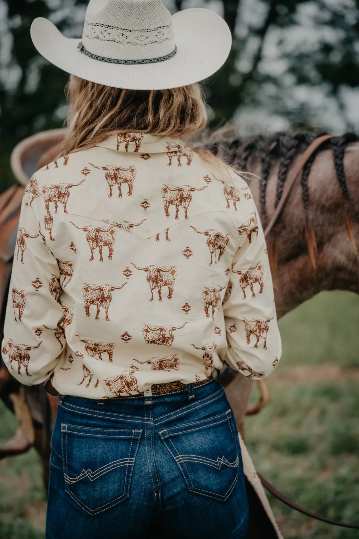 'Klara' Longhorn Cream Pearl Snap (L & XXL ONLY)