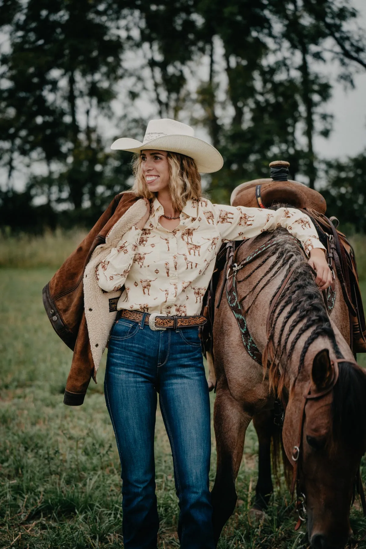 'Klara' Longhorn Cream Pearl Snap (L & XXL ONLY)