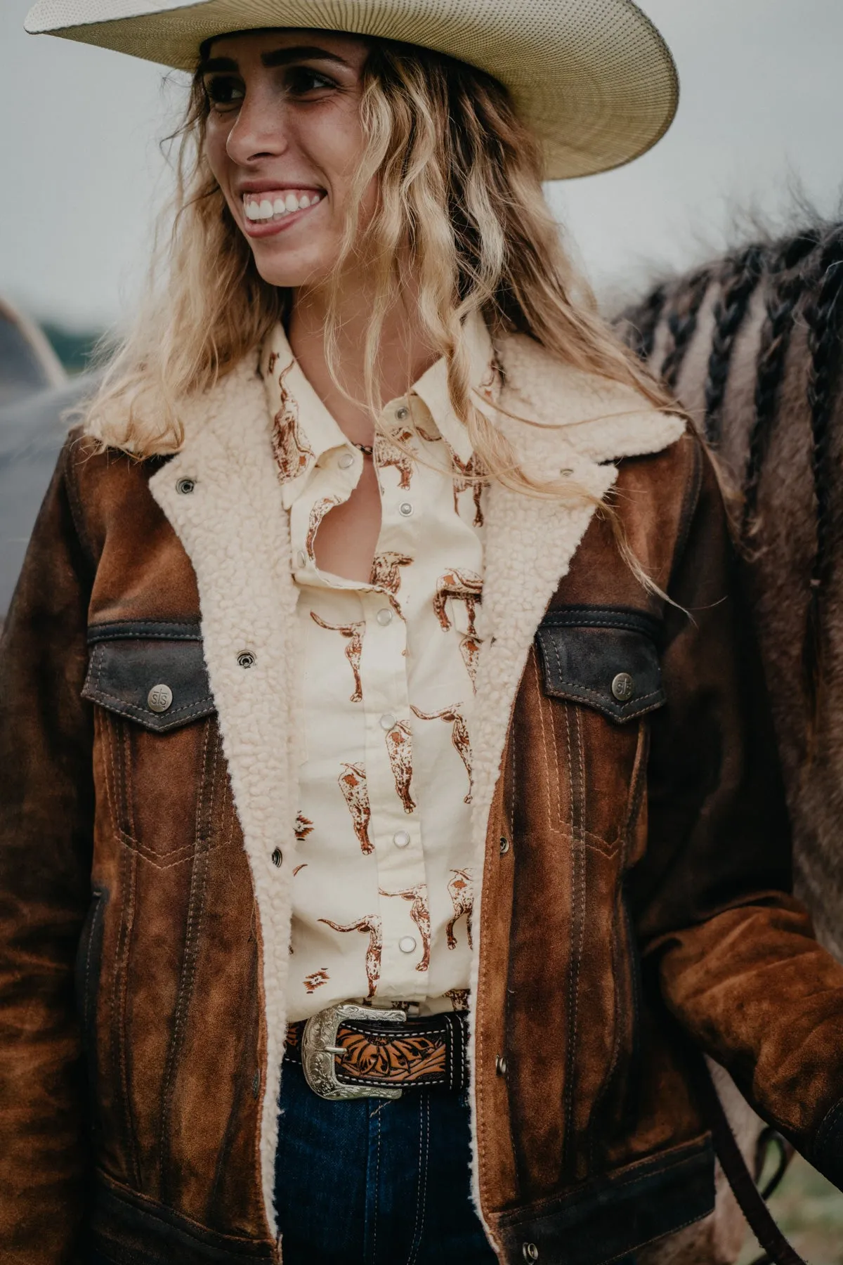'Klara' Longhorn Cream Pearl Snap (L & XXL ONLY)