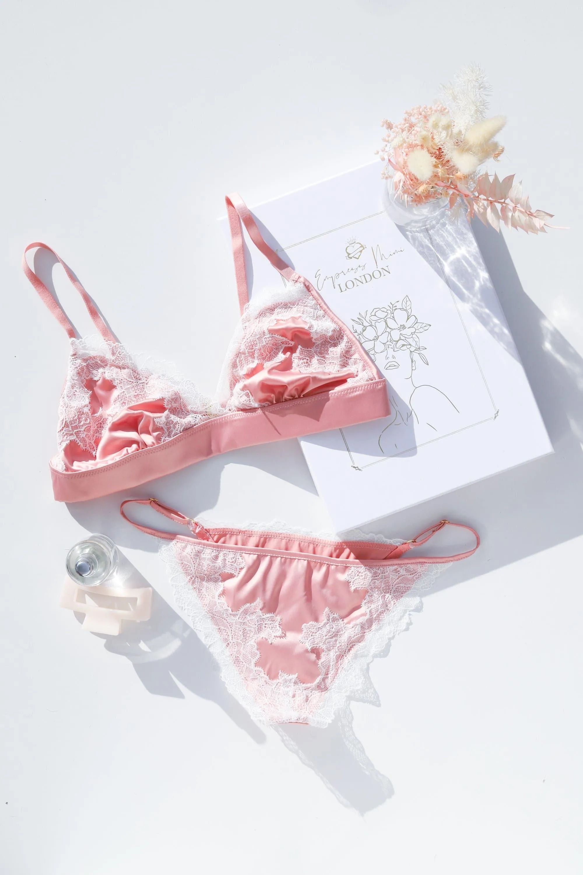 La Vie En Rose Satin Bra With Floral Lace Detail