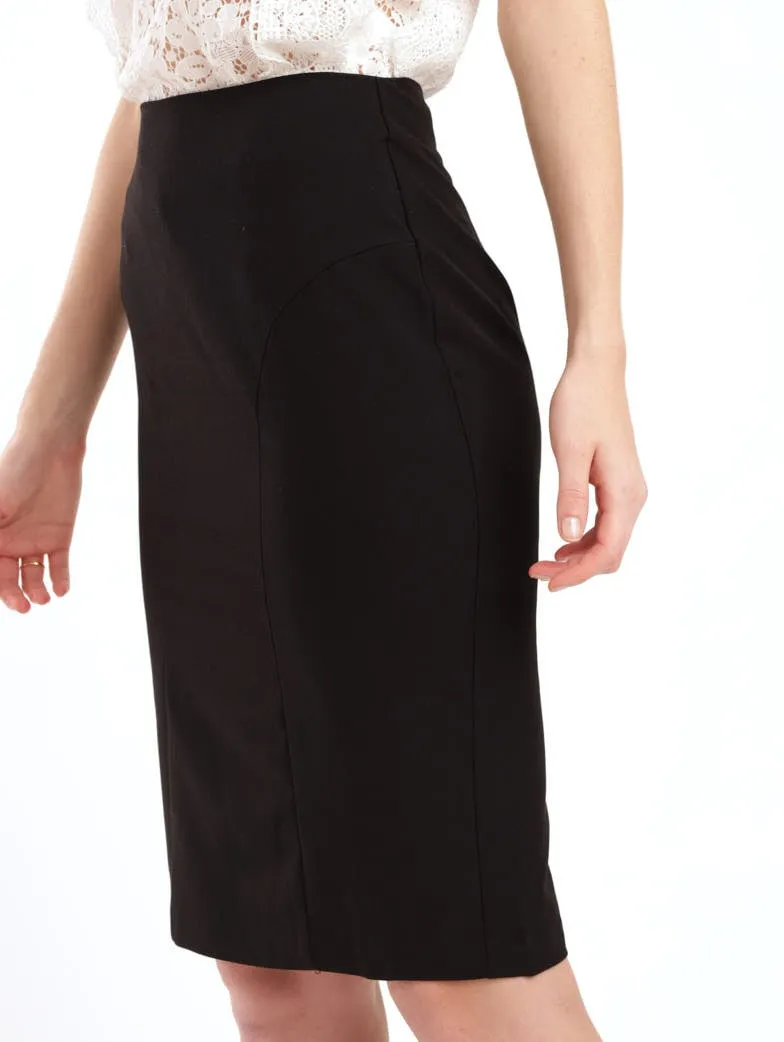 Ladies Curve Panelled Pencil Skirt - Black