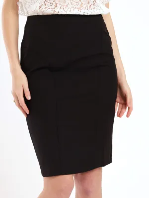 Ladies Curve Panelled Pencil Skirt - Black