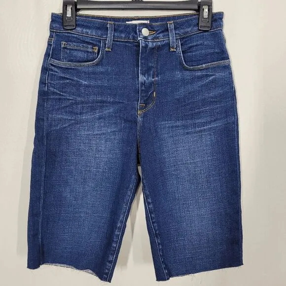 L'Agence Blue Taylor Bermuda Raw Hem Jean Shorts Size 26