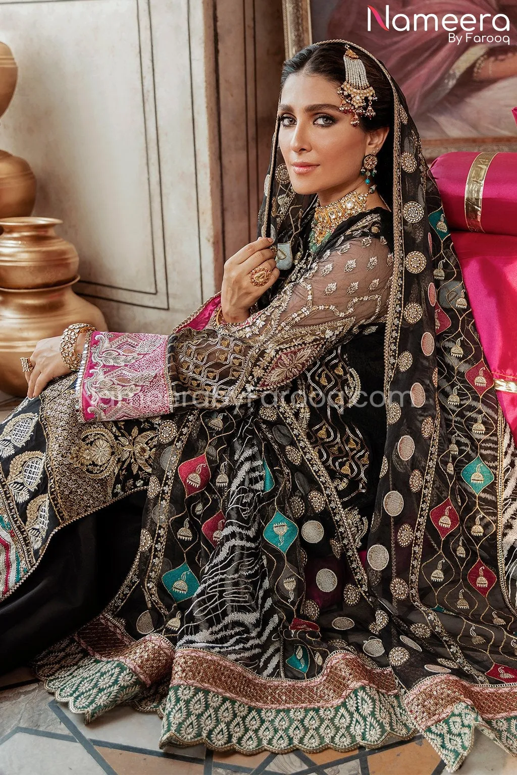 Latest Black Pakistani Dress with Sharara 2021 #PF208