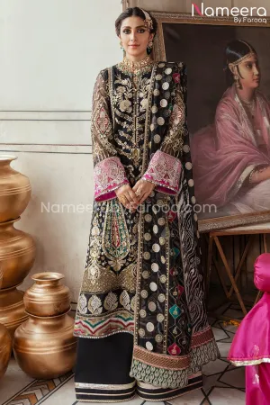 Latest Black Pakistani Dress with Sharara 2021 #PF208