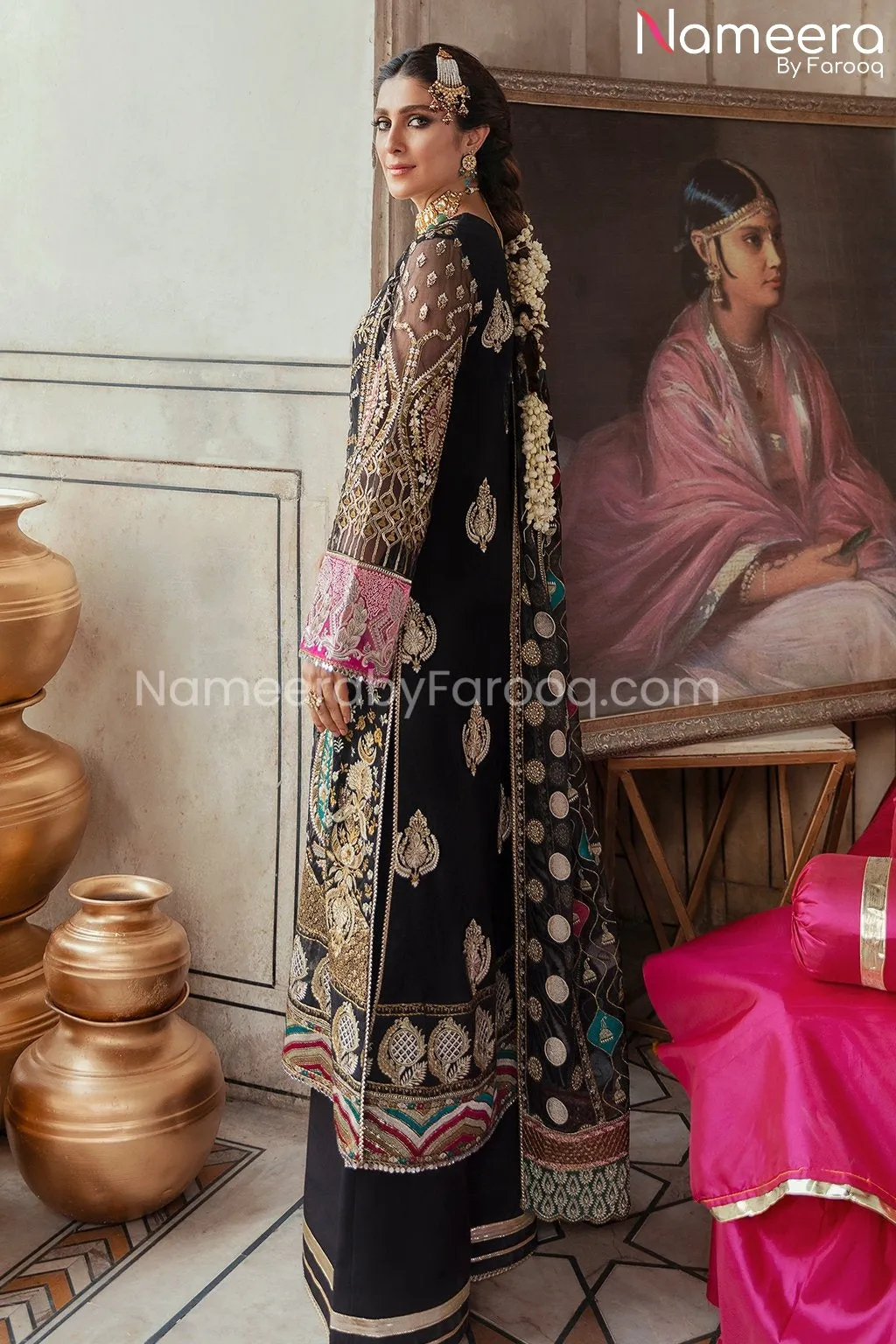Latest Black Pakistani Dress with Sharara 2021 #PF208