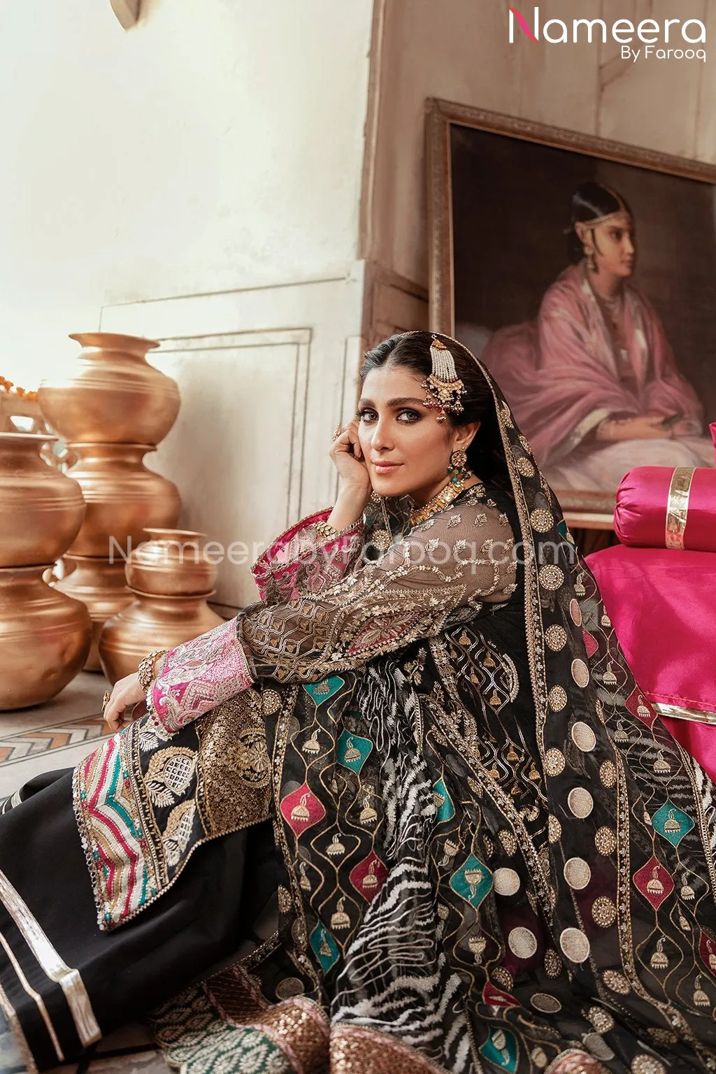 Latest Black Pakistani Dress with Sharara 2021 #PF208