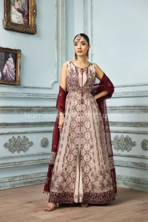 Latest Gown Dress Pakistani in Salmon Pink Shade #PF250