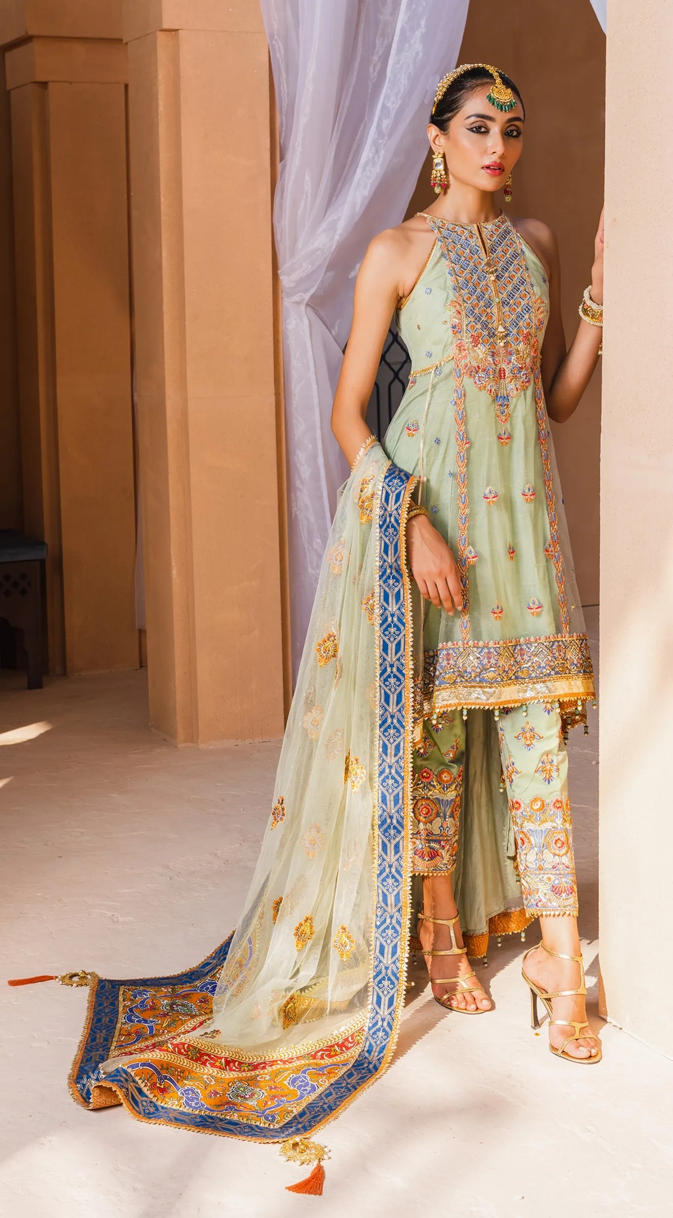 Latest Pakistani Formal Wear in Mint Green Shade #PF426