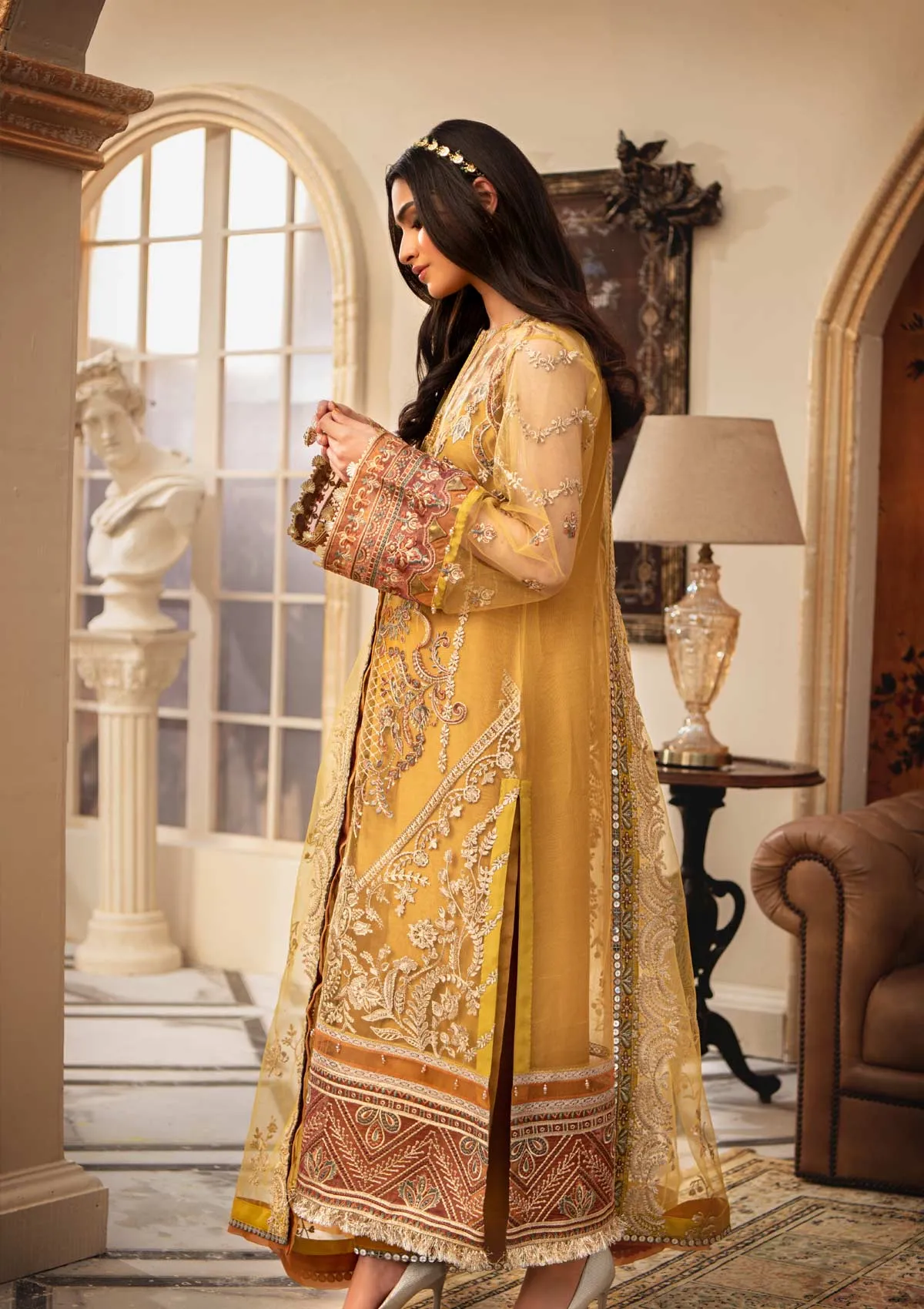 Latest Pakistani Yellow Dress in Long Style #PF453
