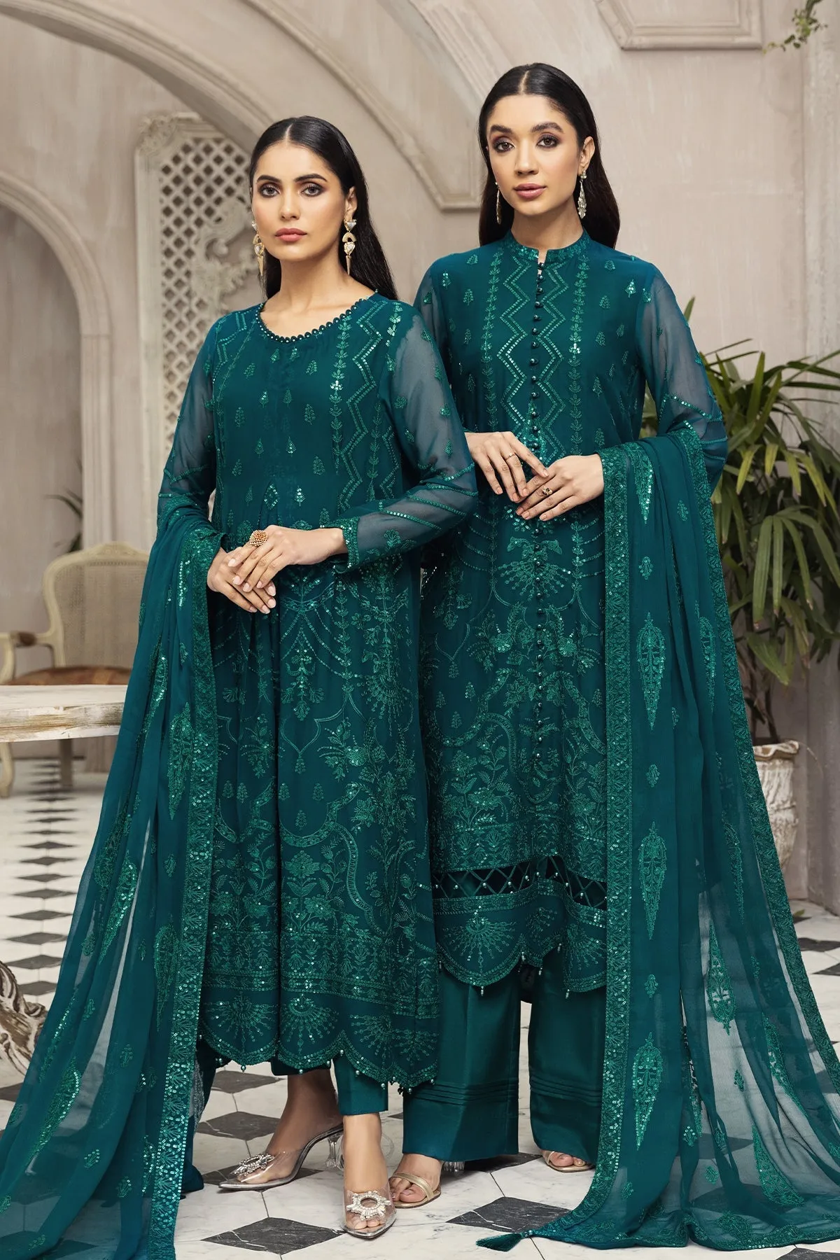 Latest Sea Green Pakistani Dress in Chiffon #PF463