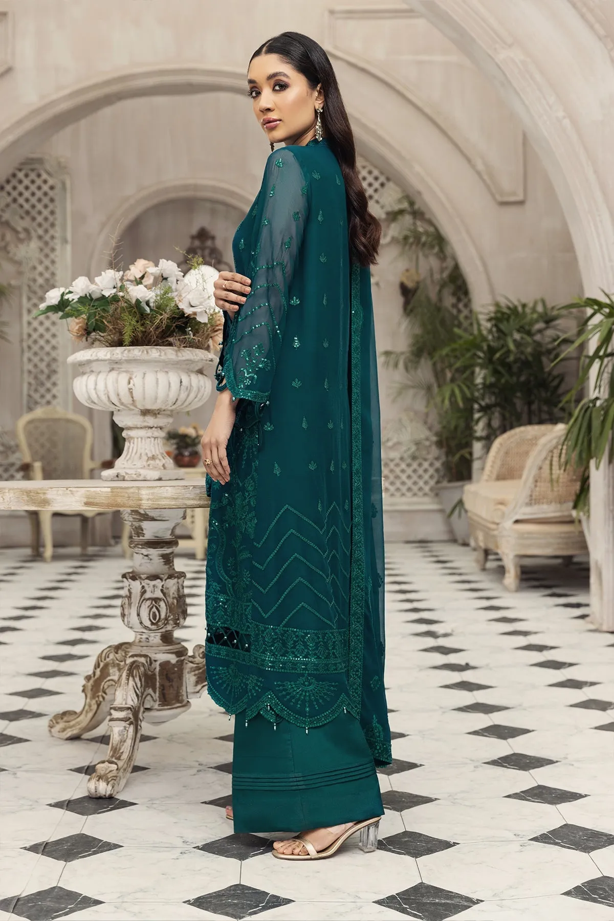 Latest Sea Green Pakistani Dress in Chiffon #PF463