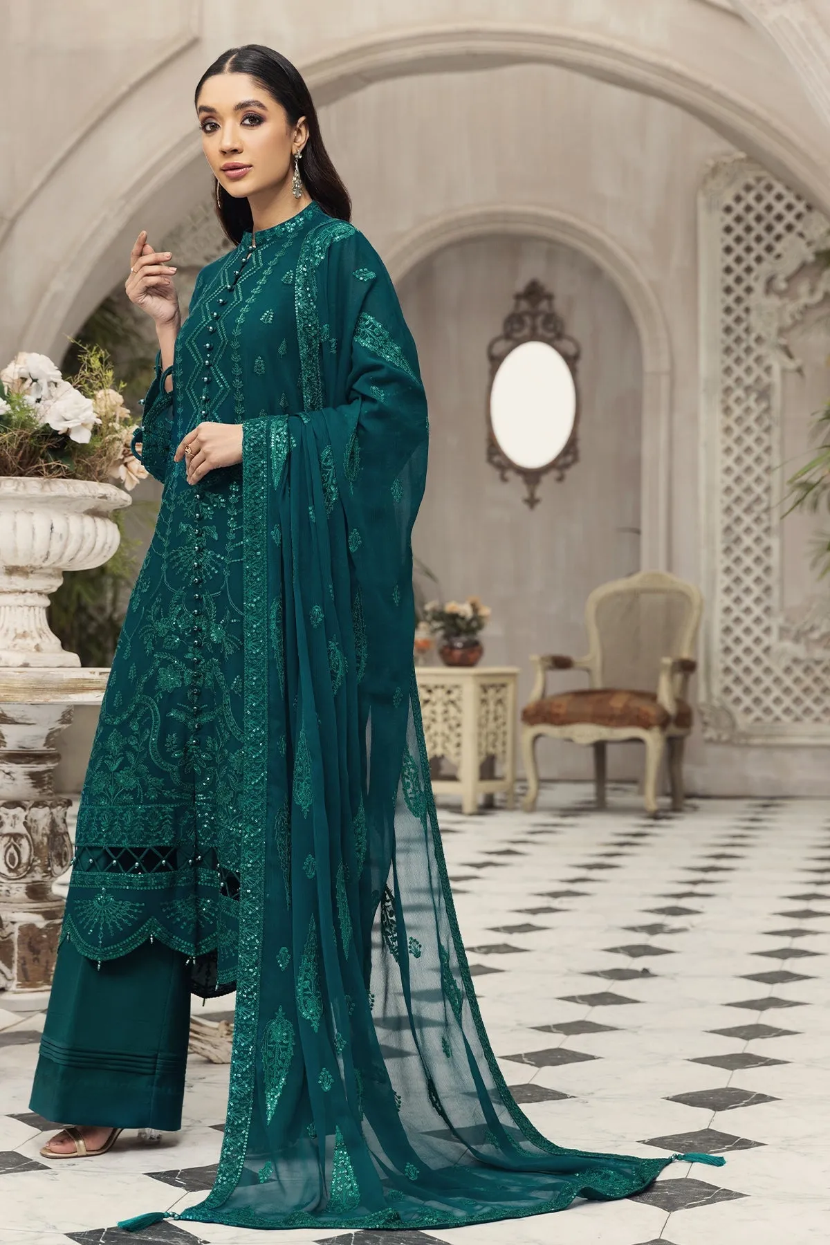 Latest Sea Green Pakistani Dress in Chiffon #PF463
