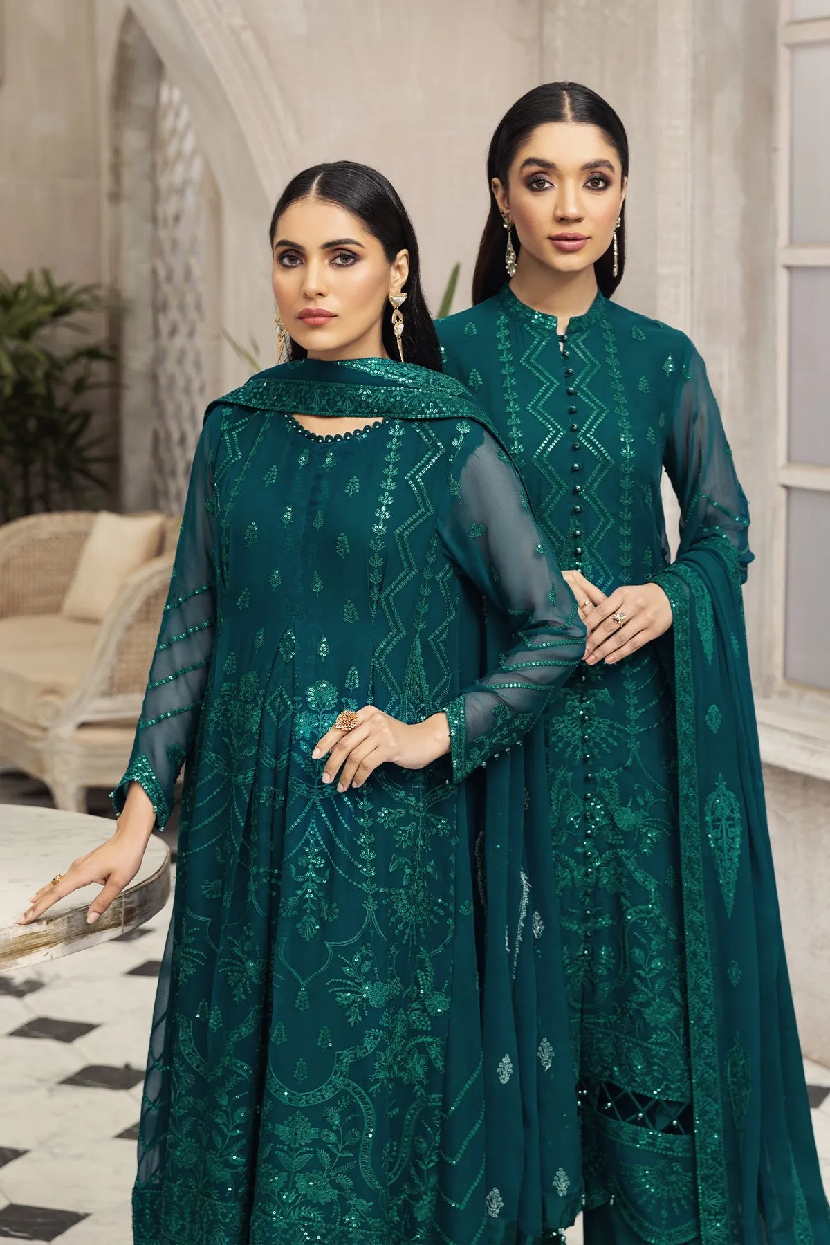 Latest Sea Green Pakistani Dress in Chiffon #PF463