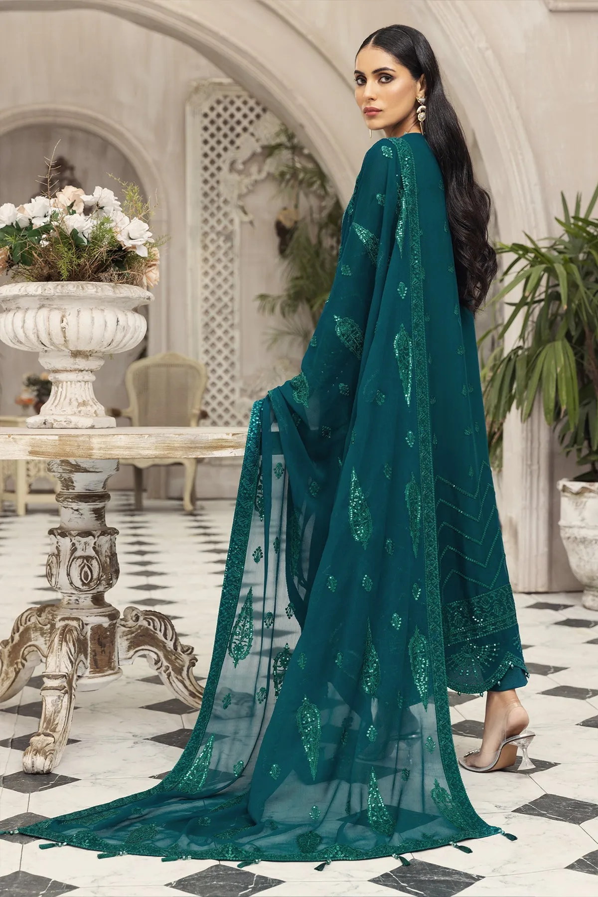 Latest Sea Green Pakistani Dress in Chiffon #PF463