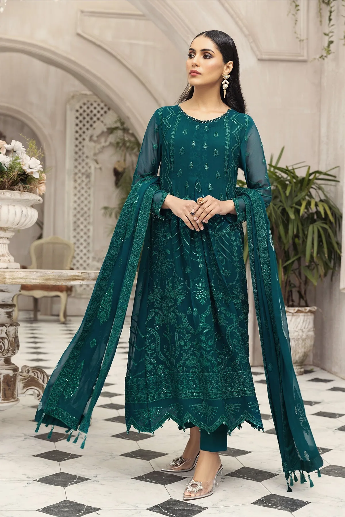 Latest Sea Green Pakistani Dress in Chiffon #PF463