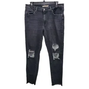 Levi's 721 High Rise Skinny Woman's Black Ripped Frayed Ankle Jeans Plus Size 32