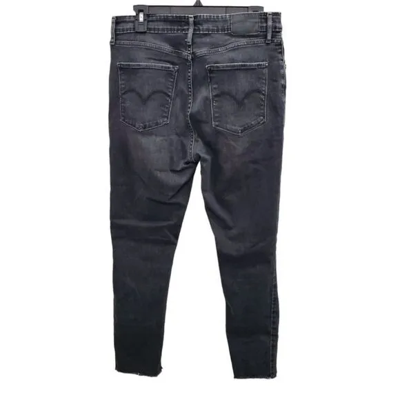 Levi's 721 High Rise Skinny Woman's Black Ripped Frayed Ankle Jeans Plus Size 32