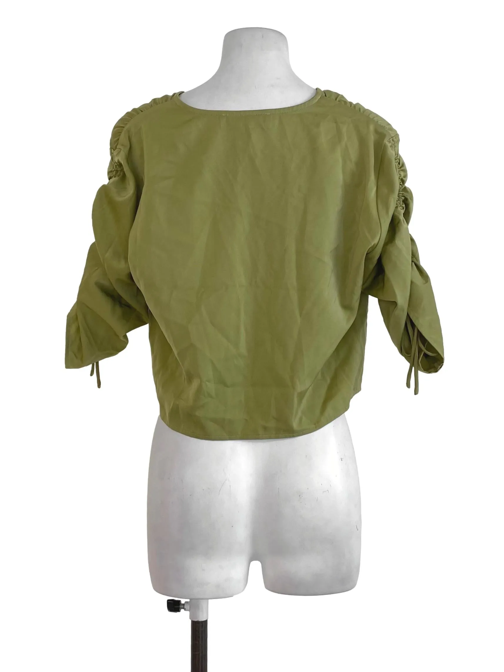 Lime Plain Drawstring Satin Crop Top