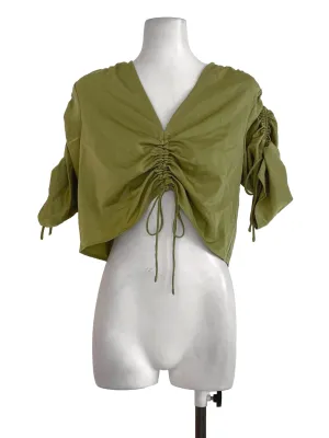 Lime Plain Drawstring Satin Crop Top