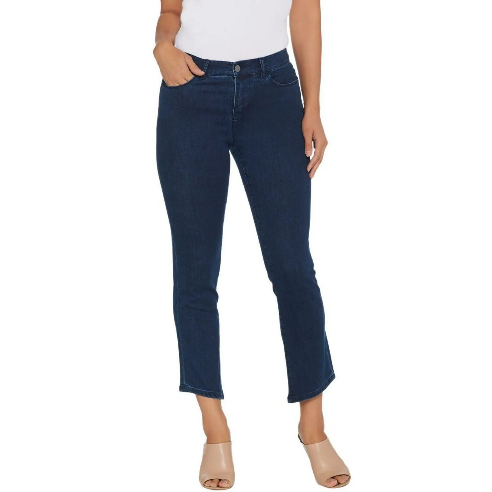 Lisa Rinna Collection Women's Angled Hem Jeans Dark Wash 6