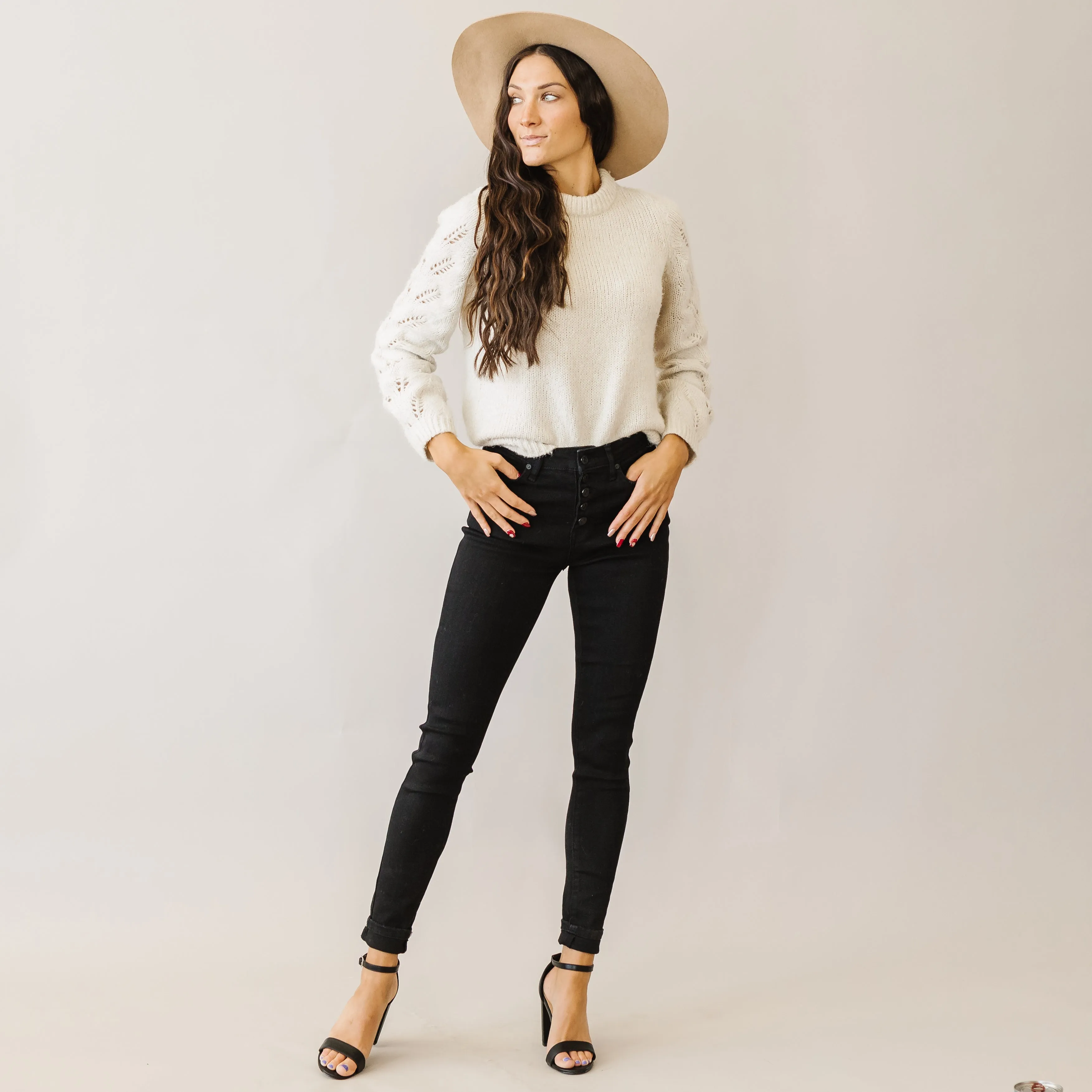 Live Forever Kancan Button Fly Skinny in Ebony